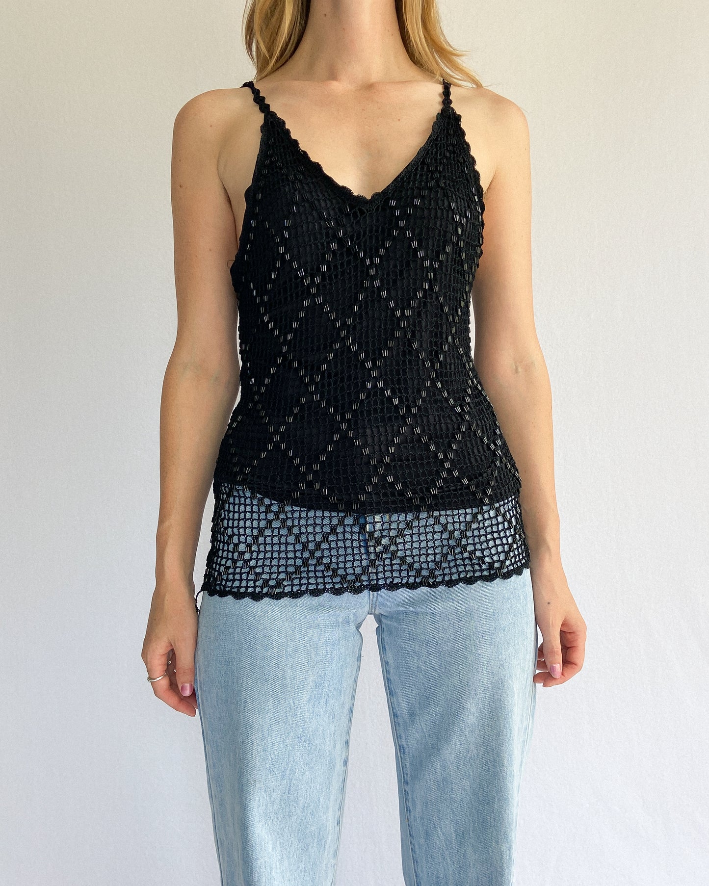 2000s Black Beaded Pagani Stretch Top| 14