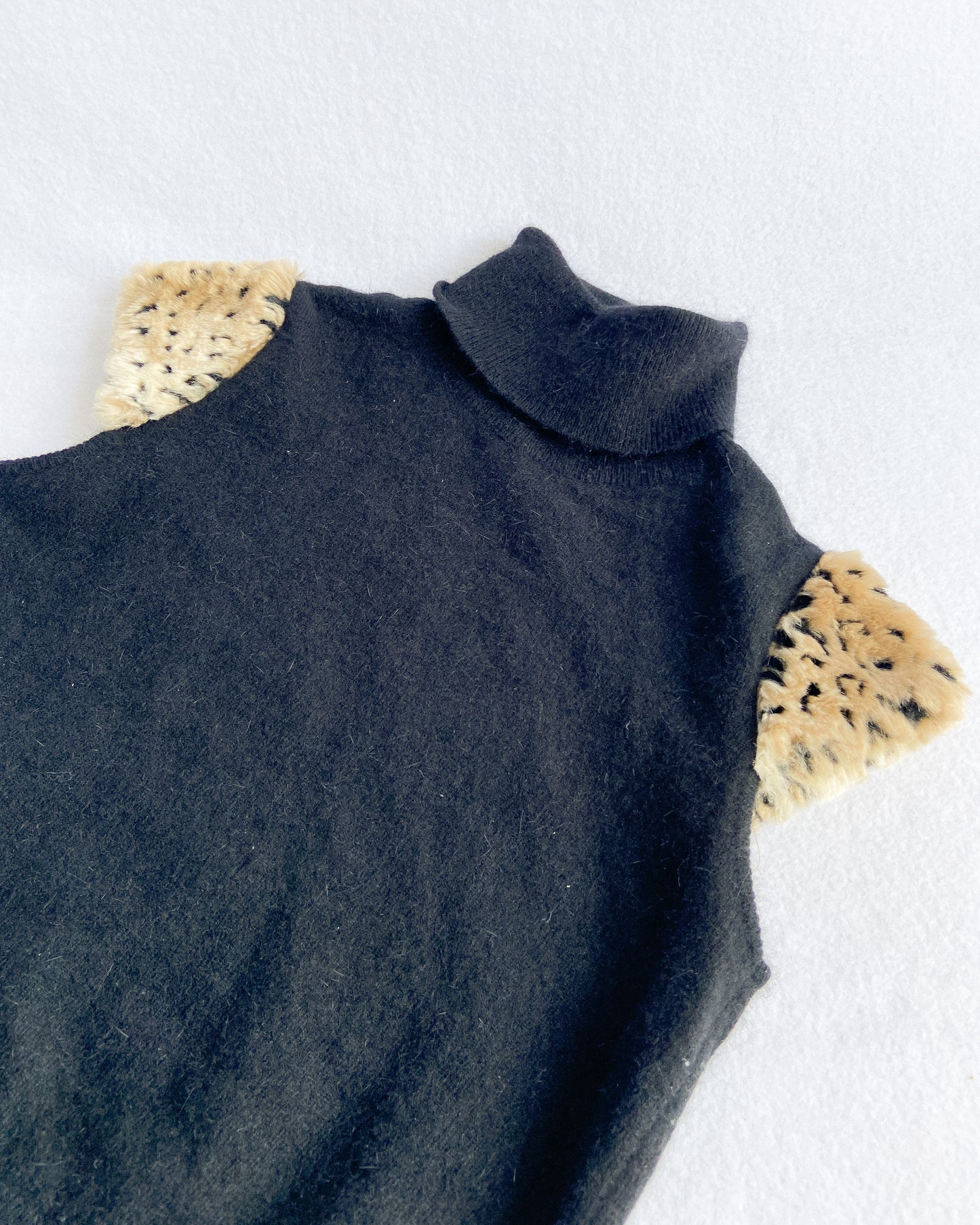 Black Angora & Faux Fur Knit Top, Made in Italy | 6