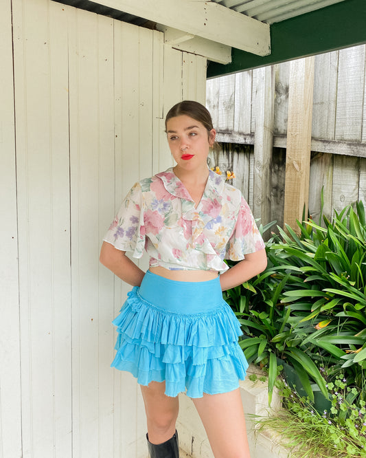 Floral & Frilly Cropped Wrap Top | 10-14