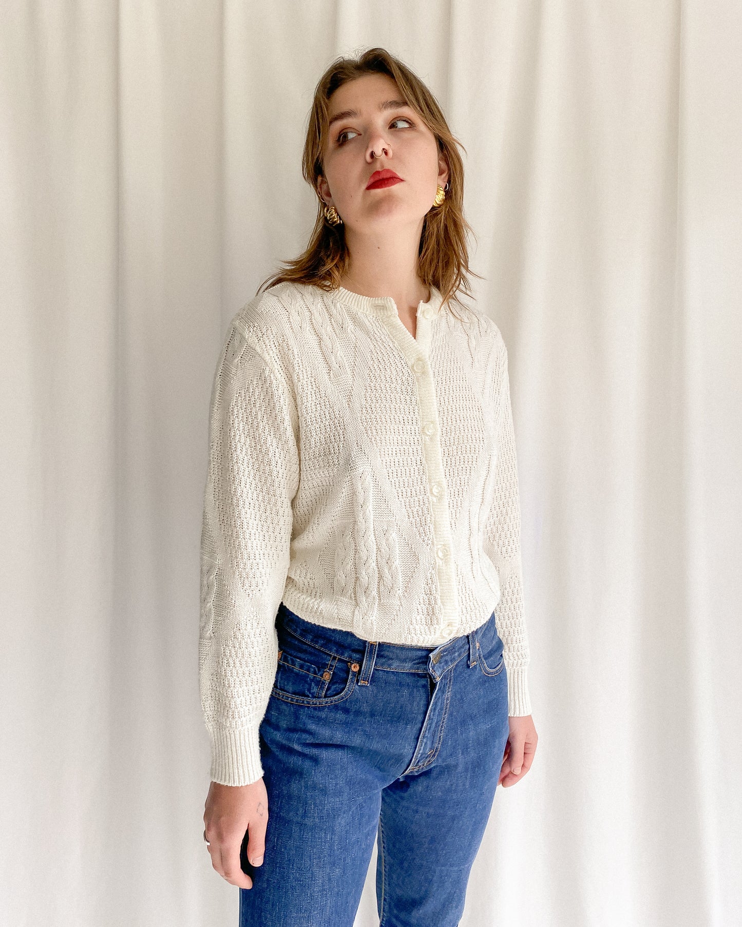 Vintage White Knit Cardigan | 8-12