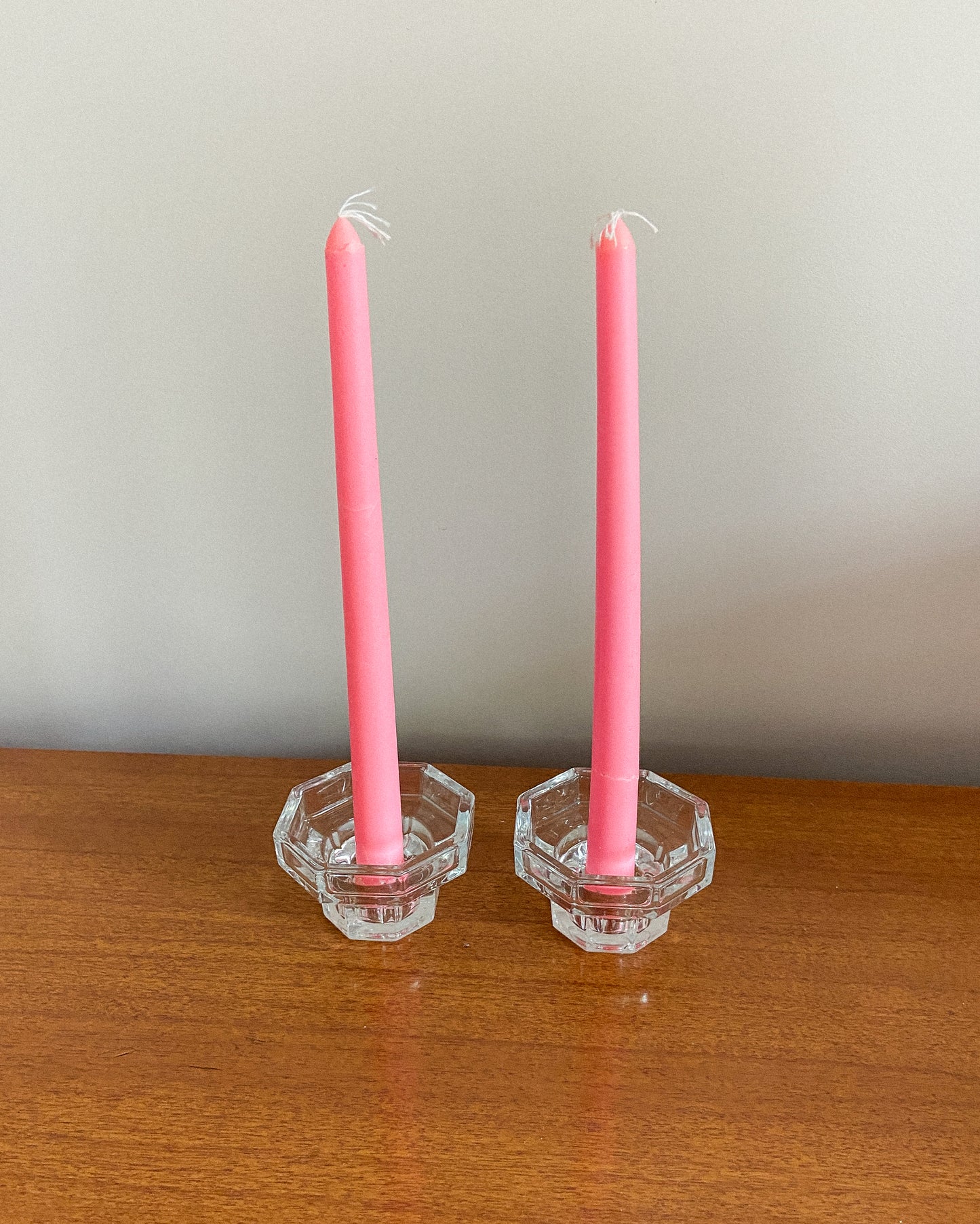 French Glass Candlestick Holders | Set of 2