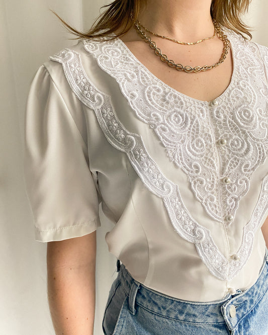 1980s White Short-Sleeve Blouse | 10/12