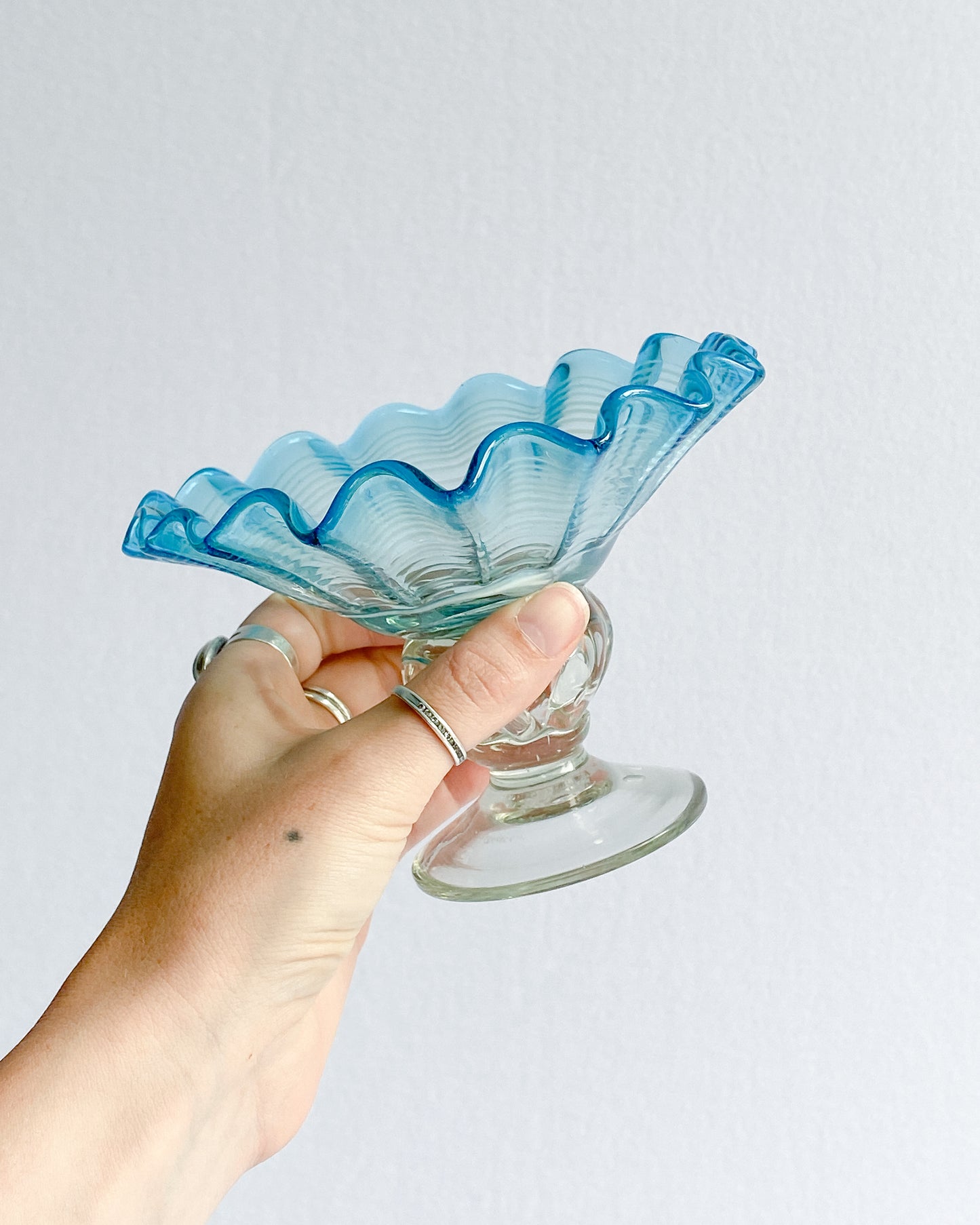 Vintage Blue Art Glass Goblet Catch-All