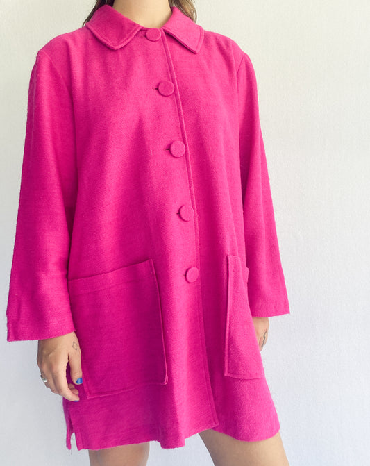 Vintage Fuchsia Light Weight Knit Coat - Made in AUS | 16
