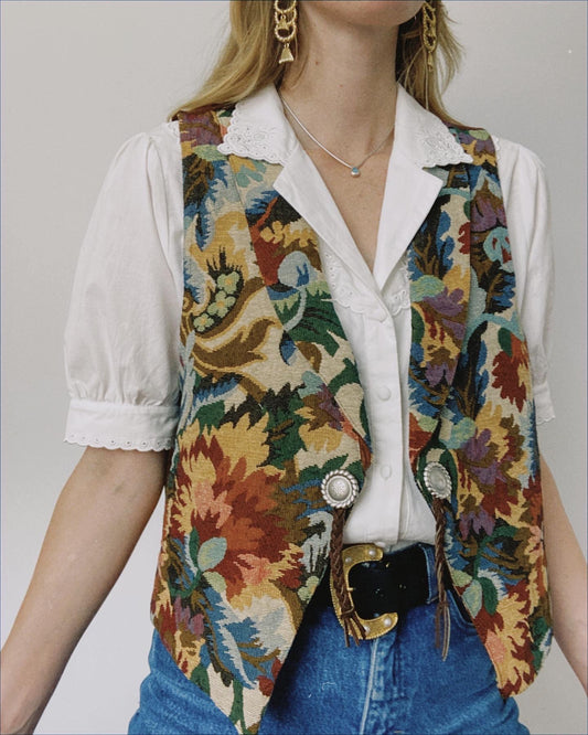Vintage Western Tapestry Vest, Made in USA | Size L