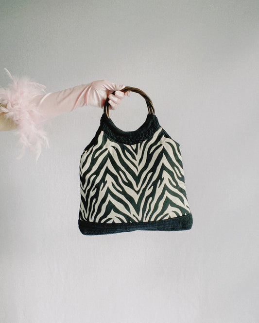 Zebra Handbag with Cane Handle