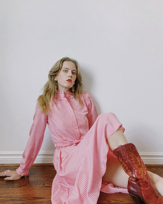Vintage Pink Gingham Longsleeve Dress *DEADSTOCK | Size S