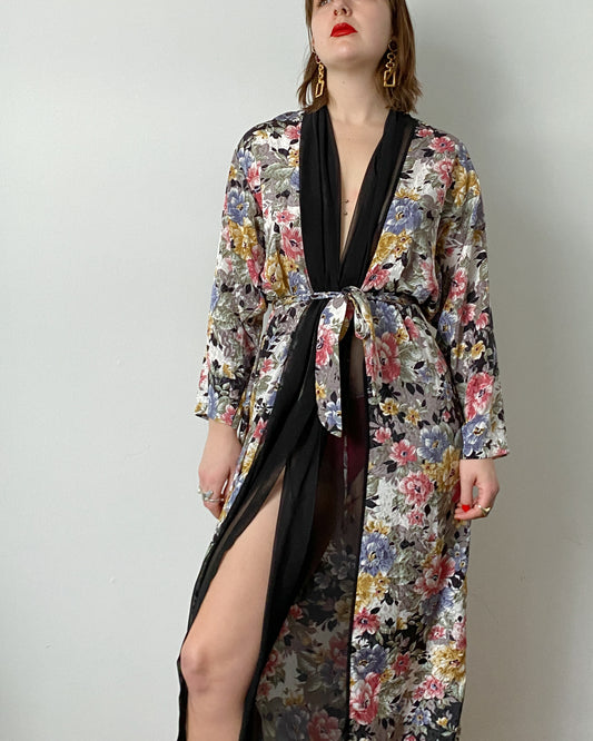 Vintage Floral Silky Robe | Size M-L