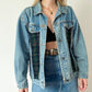 Vintage Denim Jacket With Plaid Detailing | L/XL Size