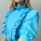 Sky Blue Western Frilly Blouse | Size M