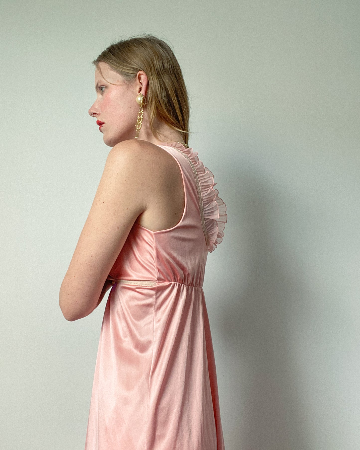 Pink Vintage Frilly Maxi Slip Dress | Size S