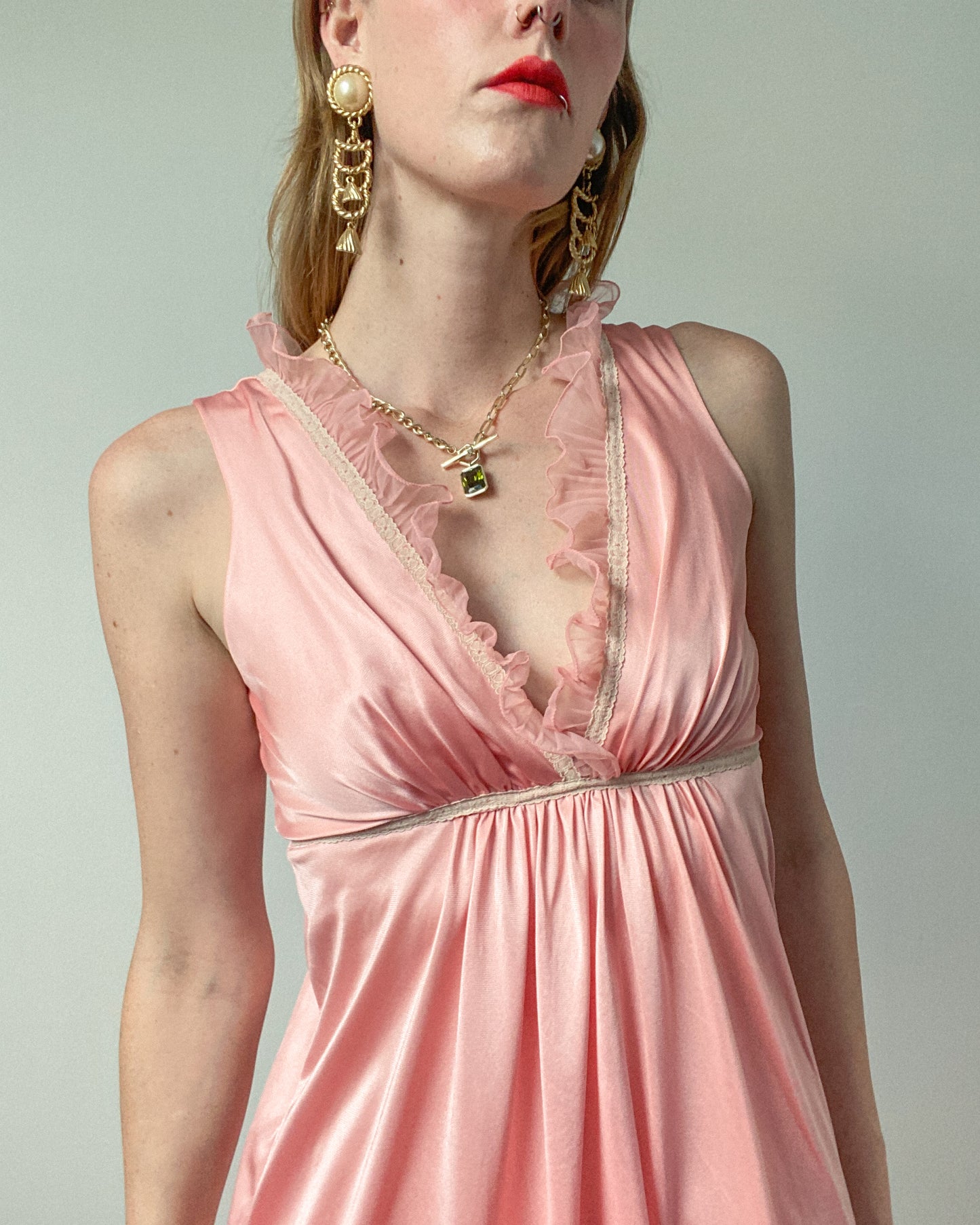 Pink Vintage Frilly Maxi Slip Dress | Size S