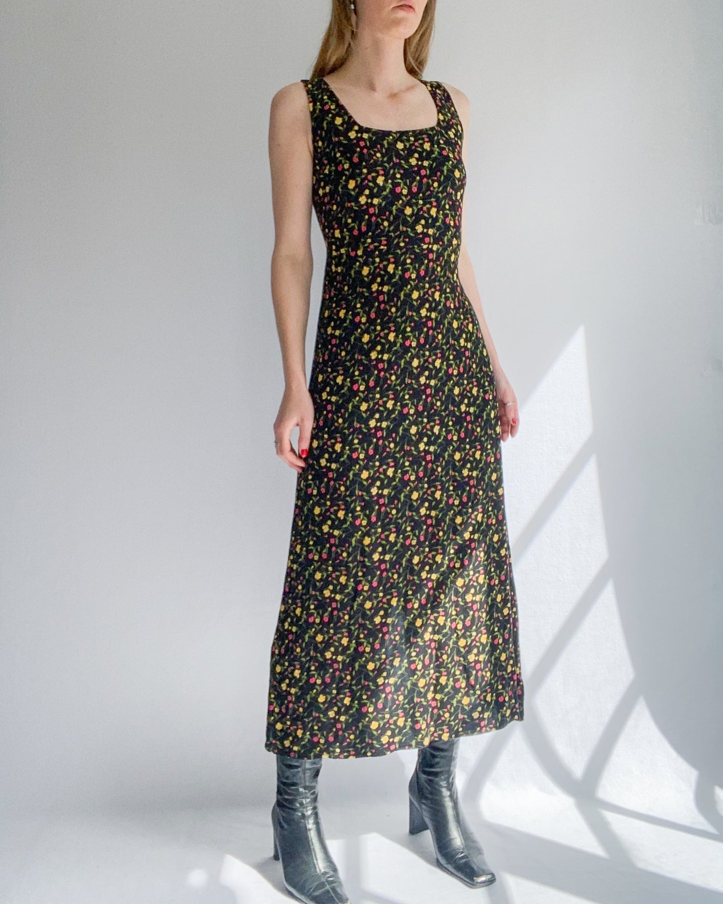 Black Floral Maxi Dress with Tie | 8-10