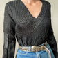 Y2K Black Crinkle Longsleeve Blouse | Size M