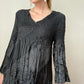 Y2K Black Crinkle Longsleeve Blouse | Size M