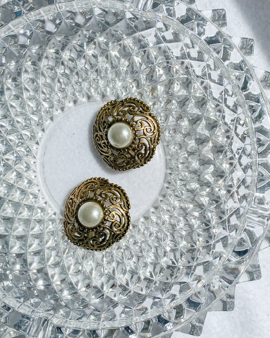 Gold & Pearl Clip On Earrings