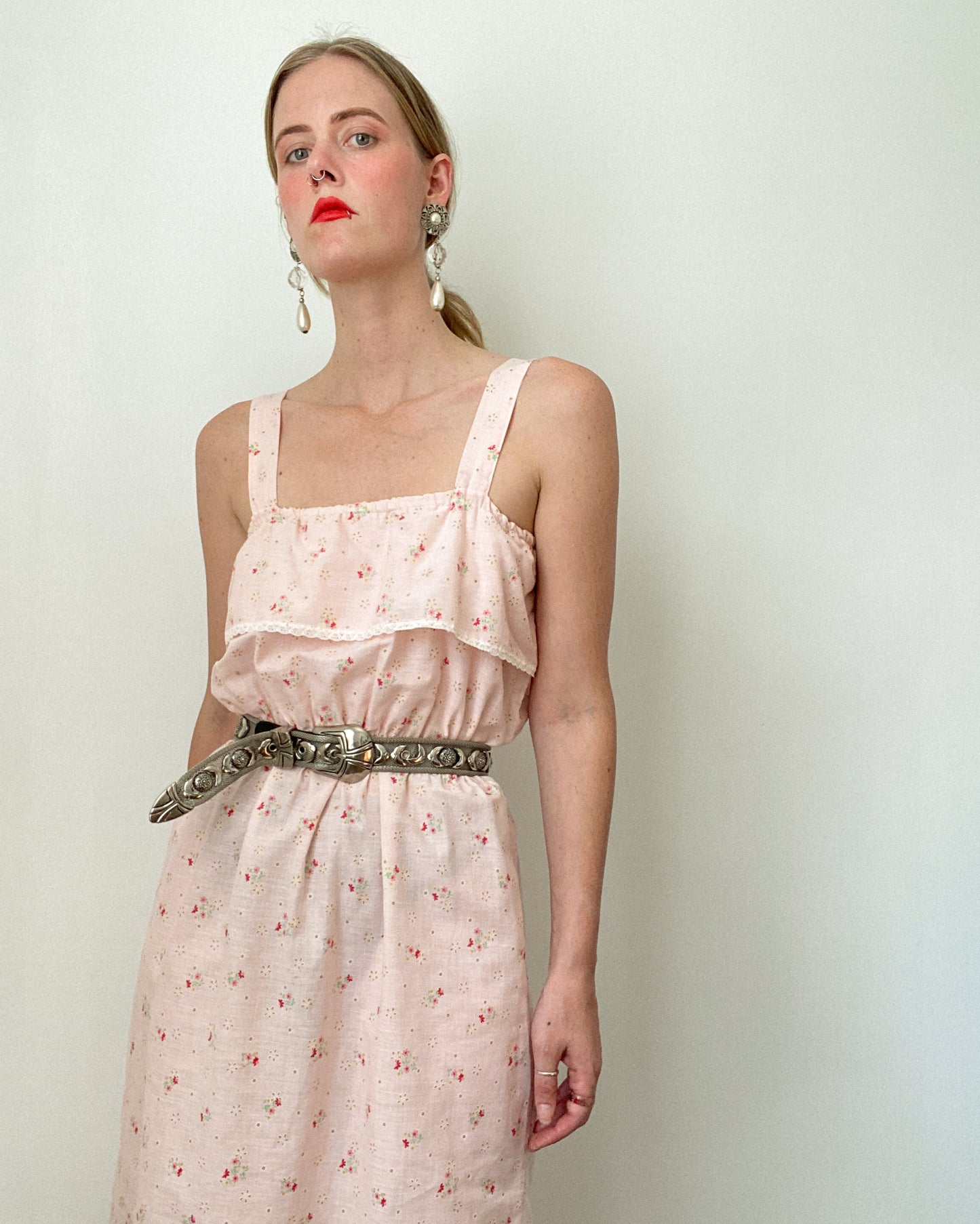 Sweetie Pink Floral Dress with Elastic Waist | Size M/L