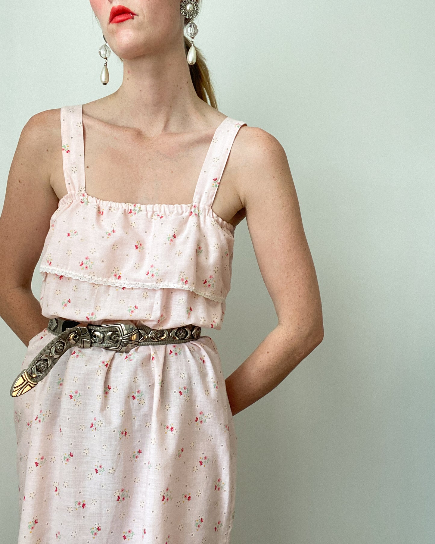 Sweetie Pink Floral Dress with Elastic Waist | Size M/L