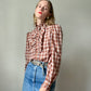 Western Plaid Glittery Blouse with Frills | Size S/M-M