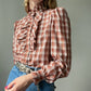 Western Plaid Glittery Blouse with Frills | Size S/M-M