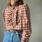 Western Plaid Glittery Blouse with Frills | Size S/M-M