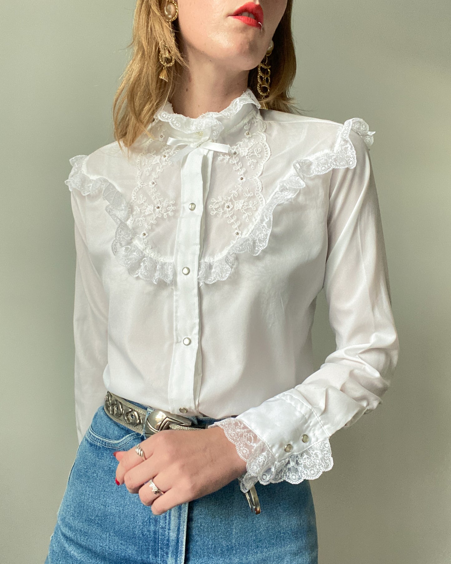 White Lace Rodeo Blouse | Size S