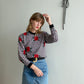 1980s Eaton Checkered & Rose Knit Sweater | Size S