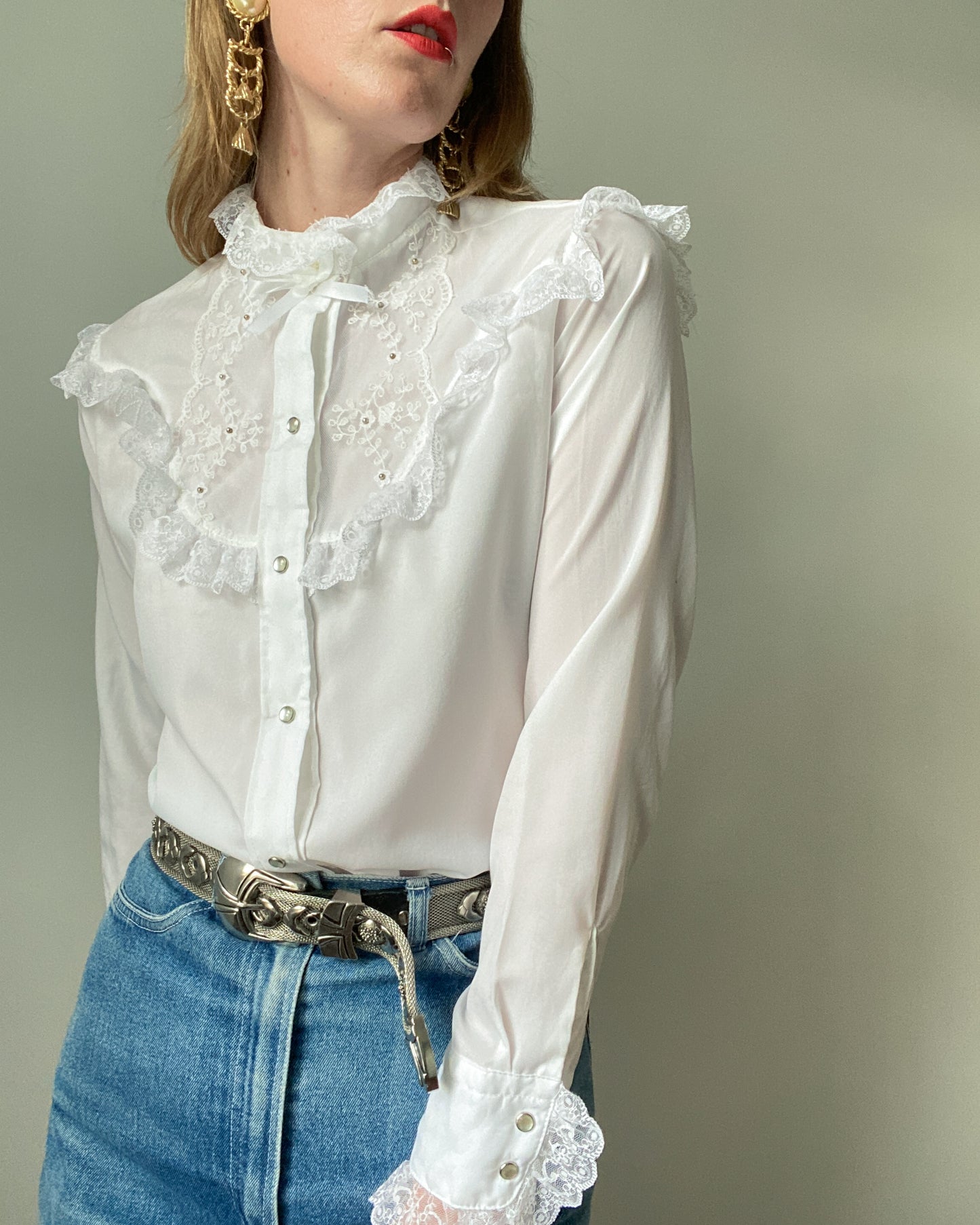 White Lace Rodeo Blouse | Size S