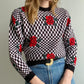 1980s Eaton Checkered & Rose Knit Sweater | Size S