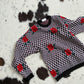 1980s Eaton Checkered & Rose Knit Sweater | Size S