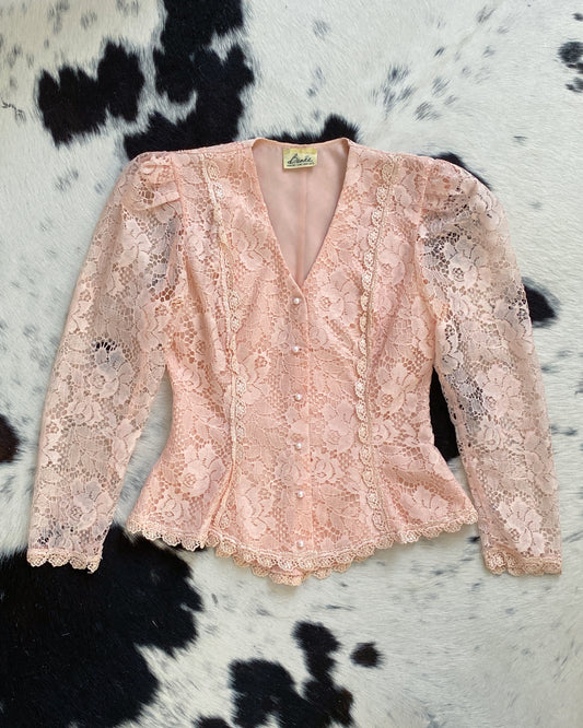 Vintage Peachy Lace Blouse | Size M