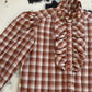 Western Plaid Glittery Blouse with Frills | Size S/M-M