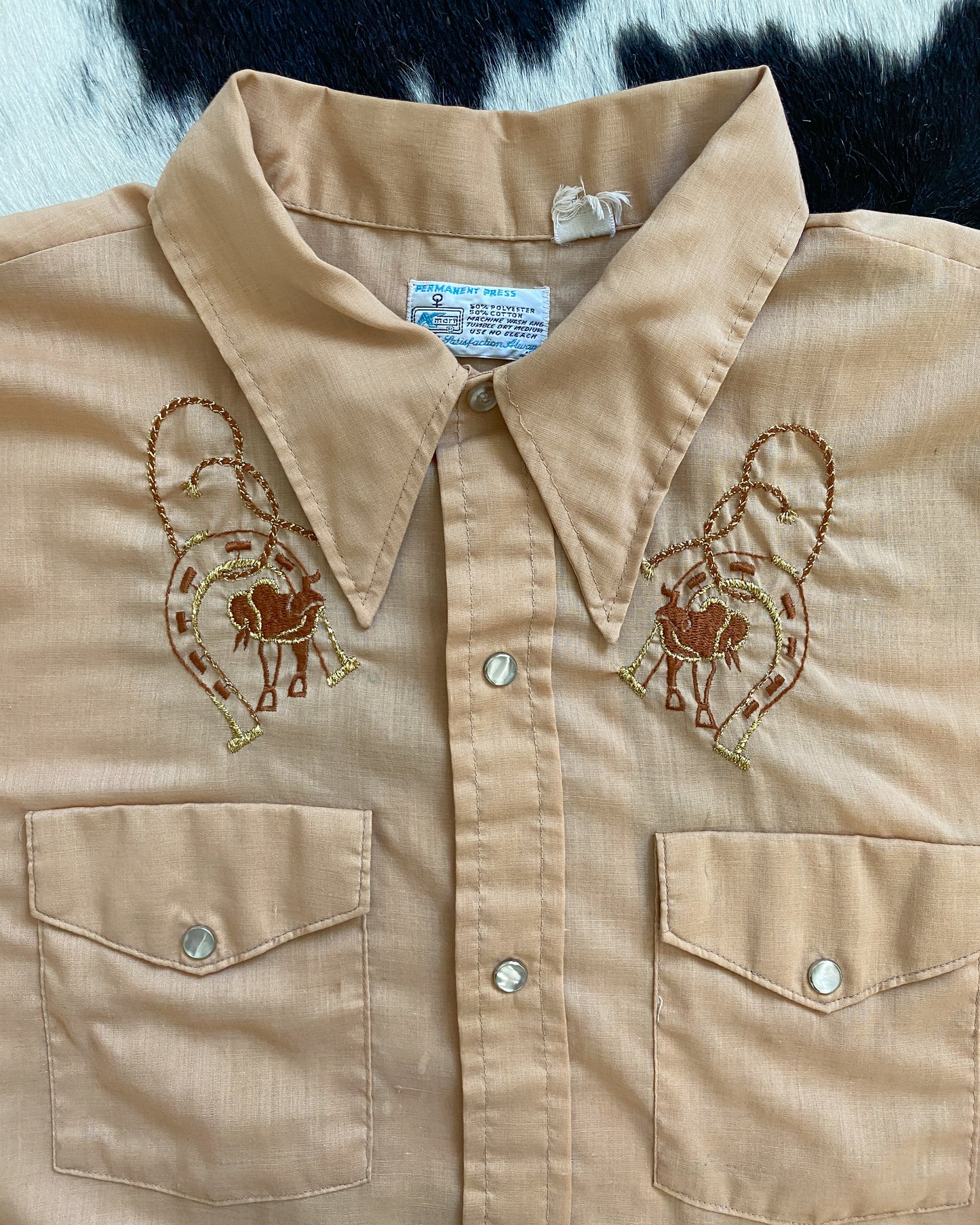 Western Beige Shirt with Horse Shoe Embroidery | Size XL