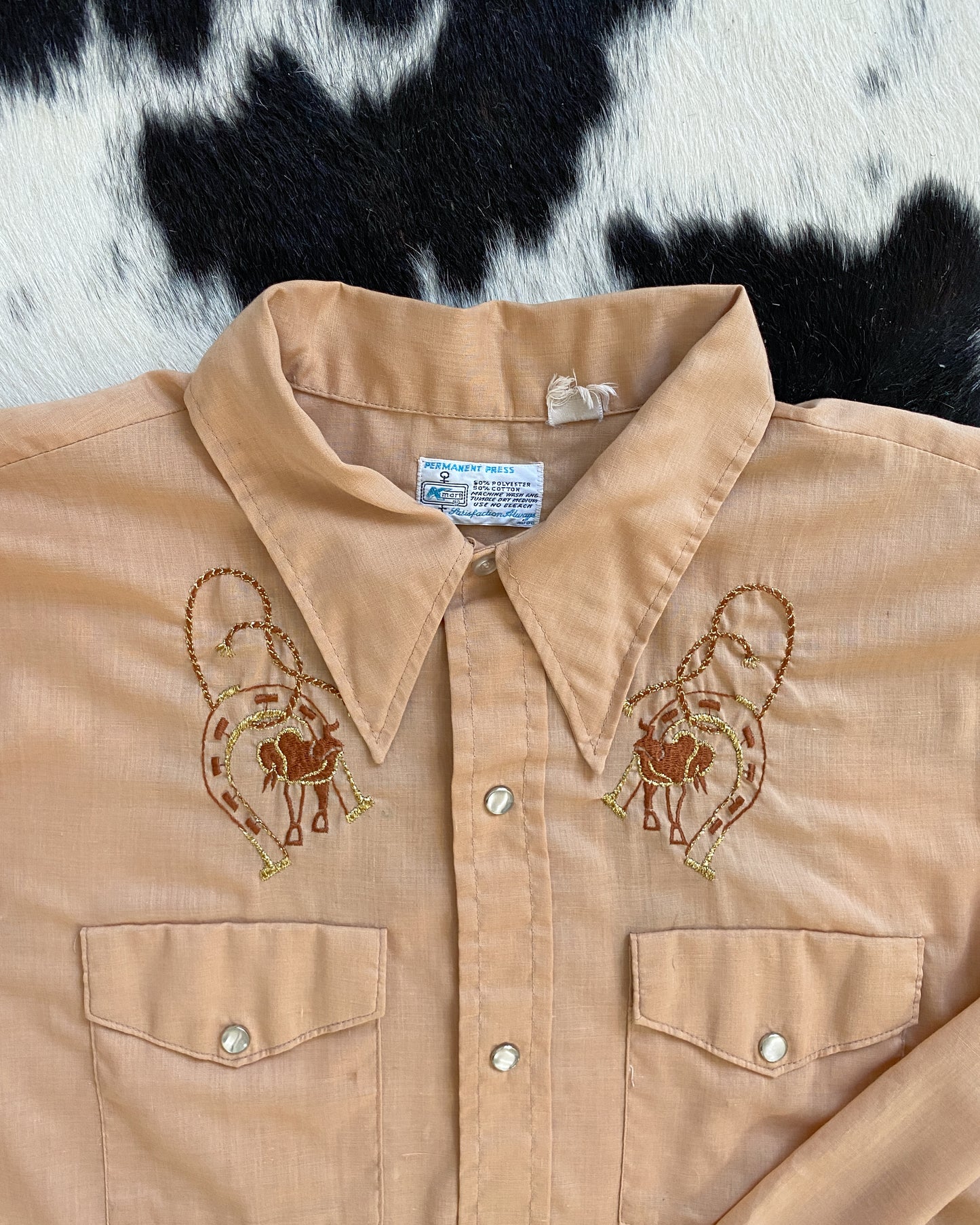 Western Beige Shirt with Horse Shoe Embroidery | Size XL