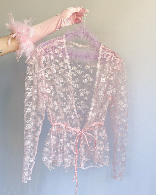 Baby Pink Peplum Lace Blouse | 12-14