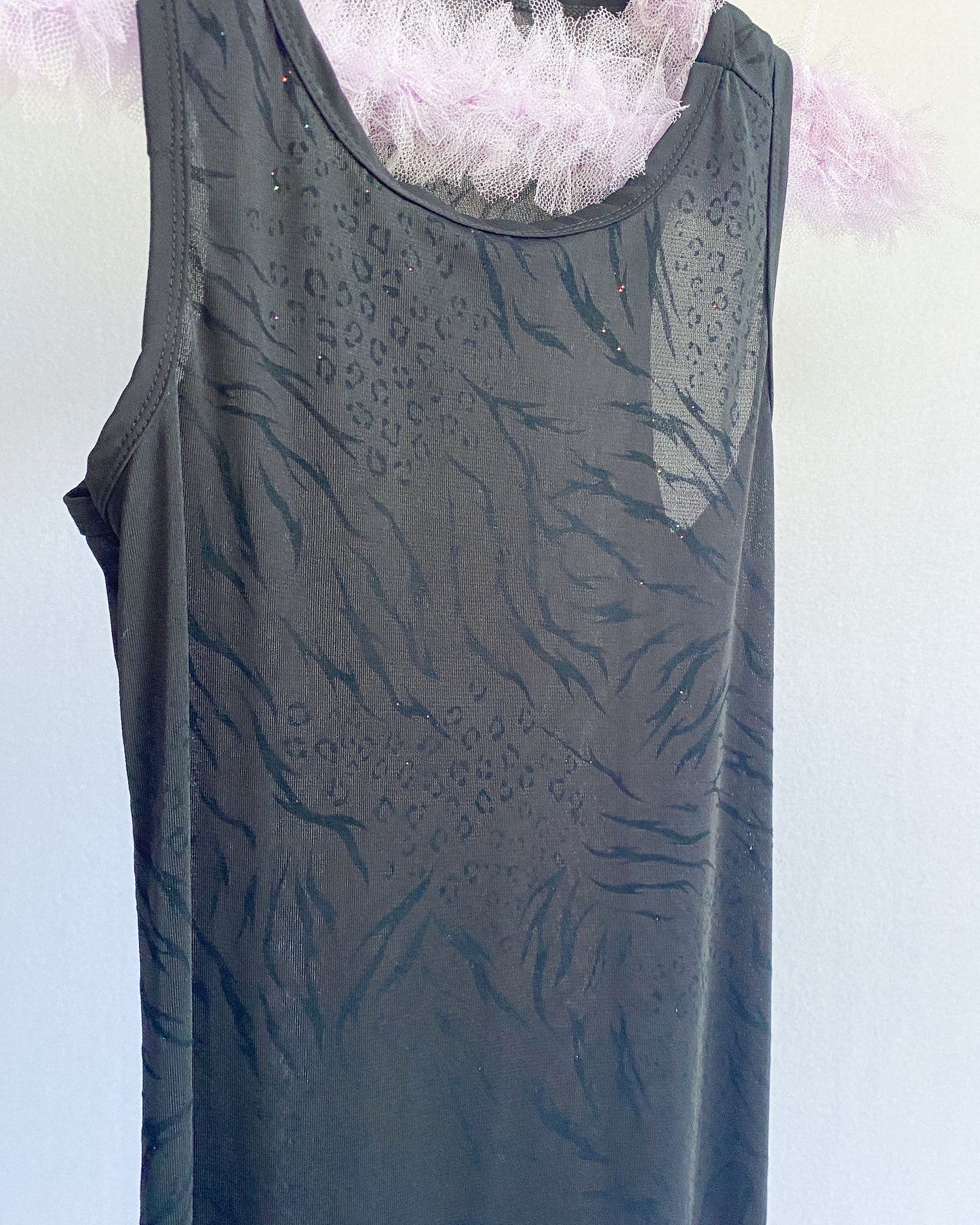 Black Animal Print Glittery Sheer Gown | 8-9