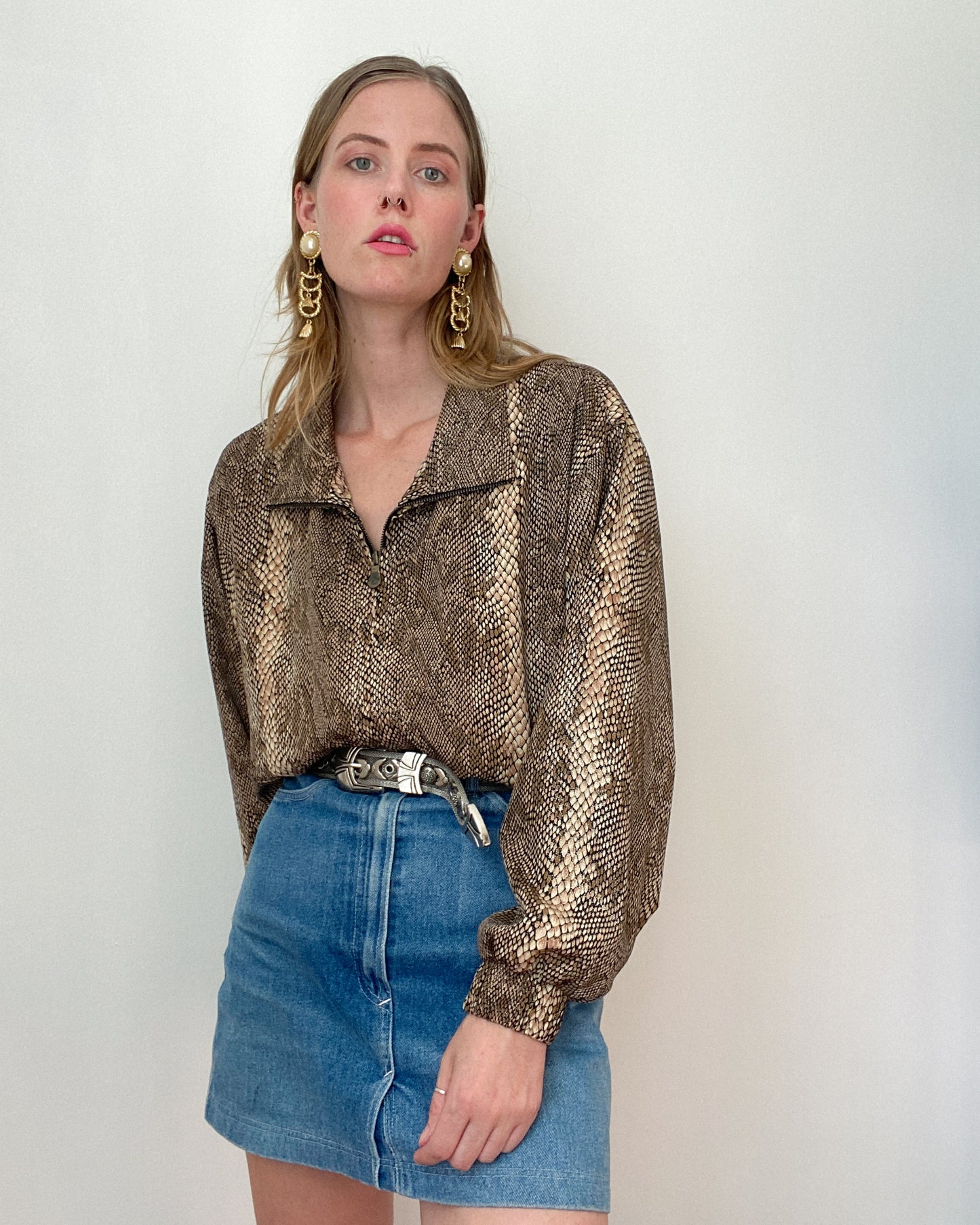 Vintage Glittery Snake Skin Pattern Bomber Jacket | Size M-XL