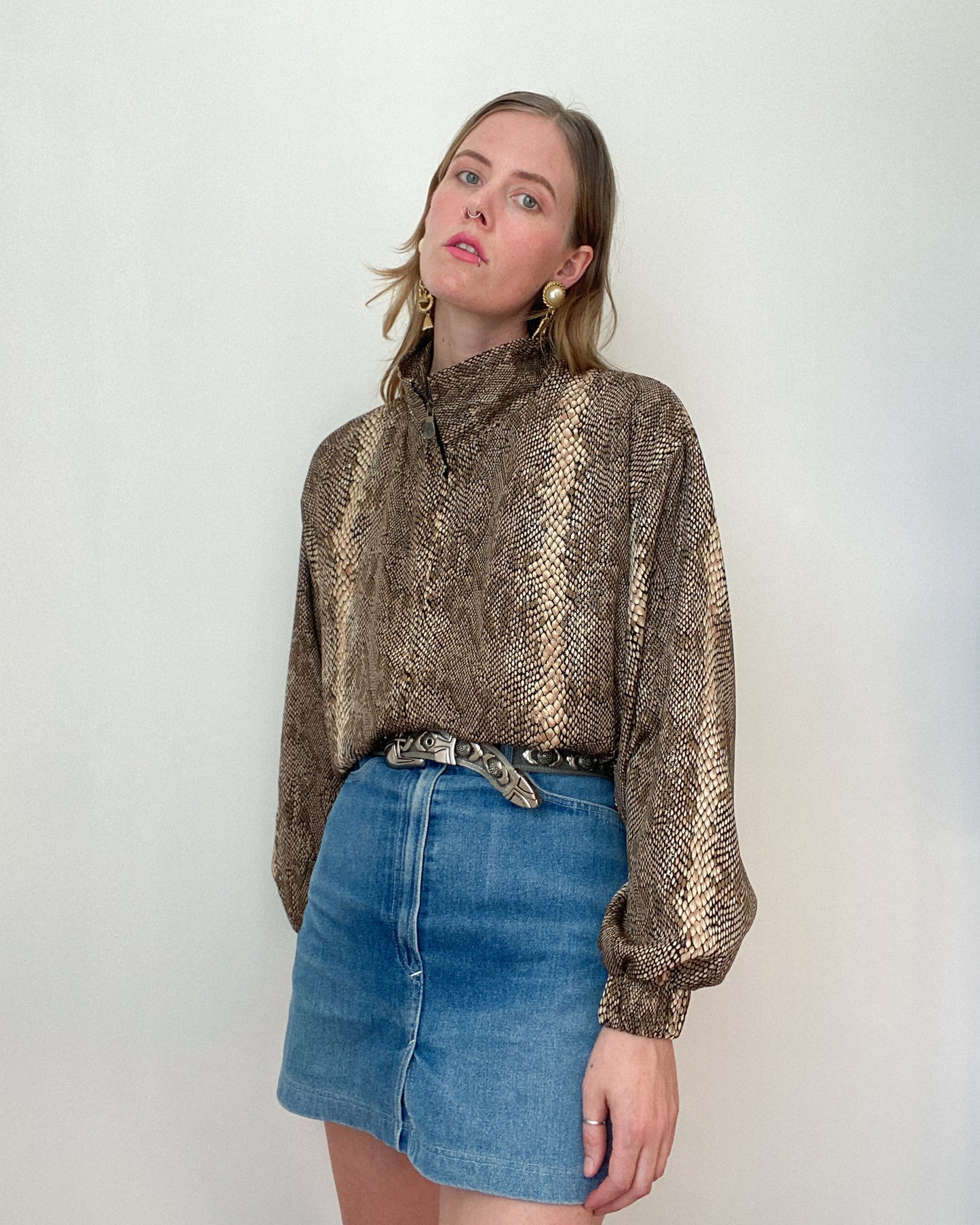 Vintage Glittery Snake Skin Pattern Bomber Jacket | Size M-XL