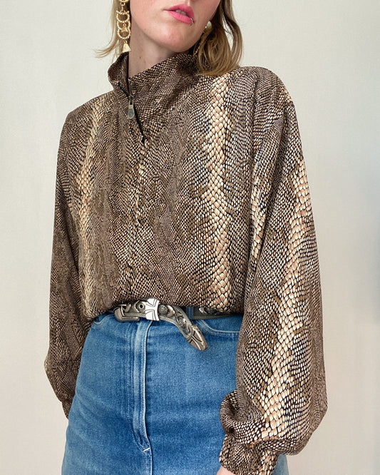 Vintage Glittery Snake Skin Pattern Bomber Jacket | Size M-XL