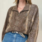 Vintage Glittery Snake Skin Pattern Bomber Jacket | Size M-XL