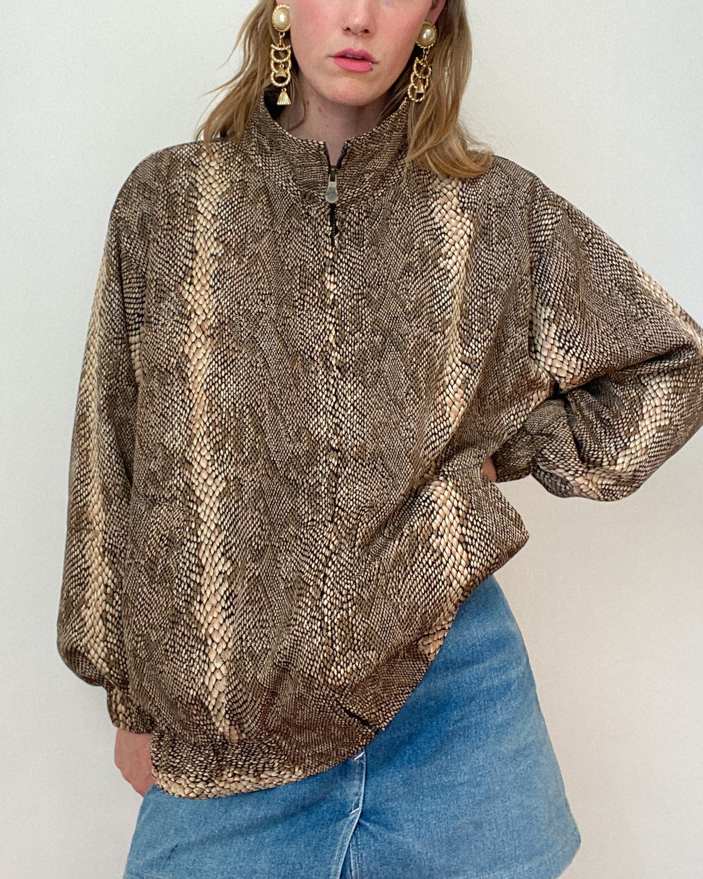 Vintage Glittery Snake Skin Pattern Bomber Jacket | Size M-XL