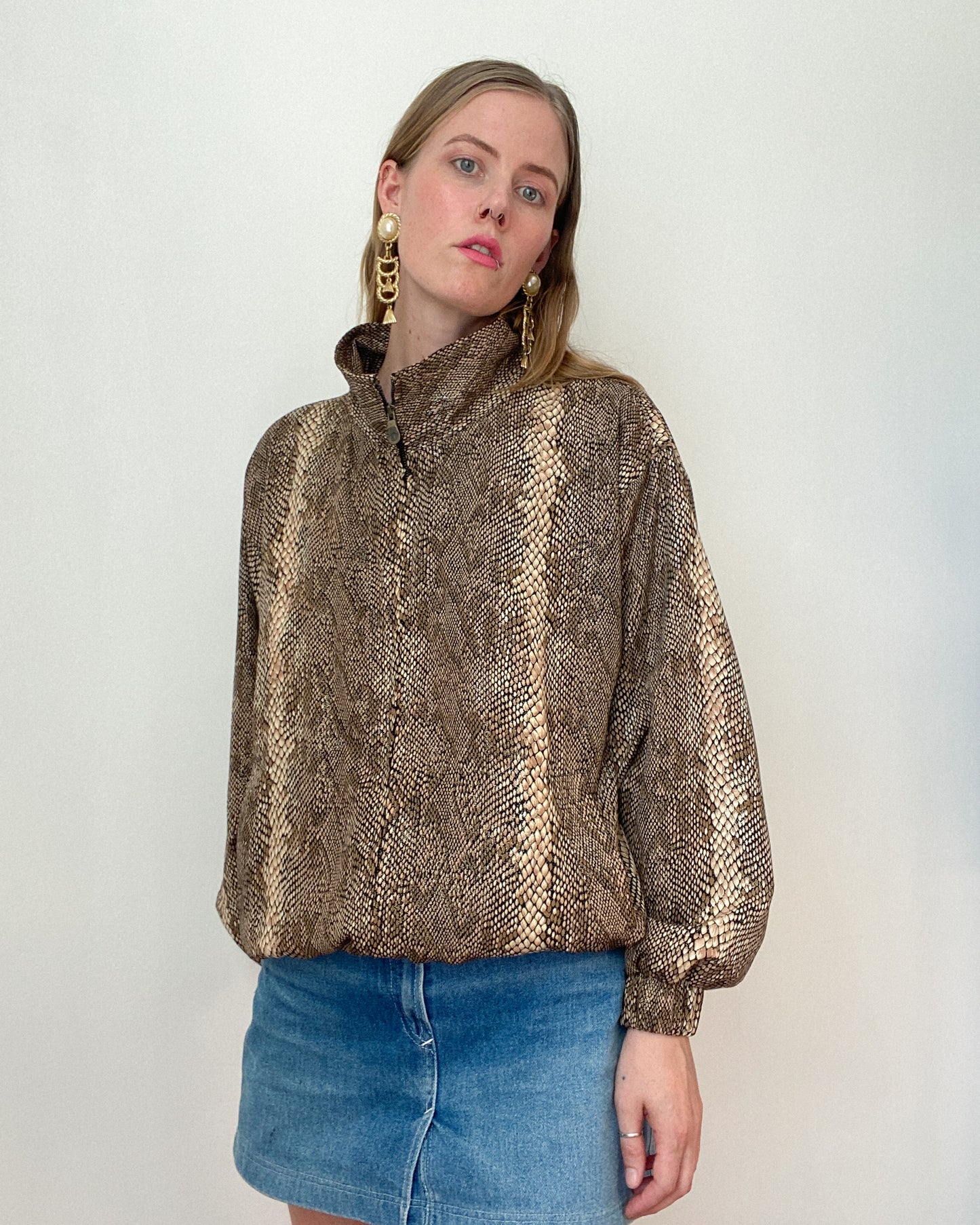 Vintage Glittery Snake Skin Pattern Bomber Jacket | Size M-XL