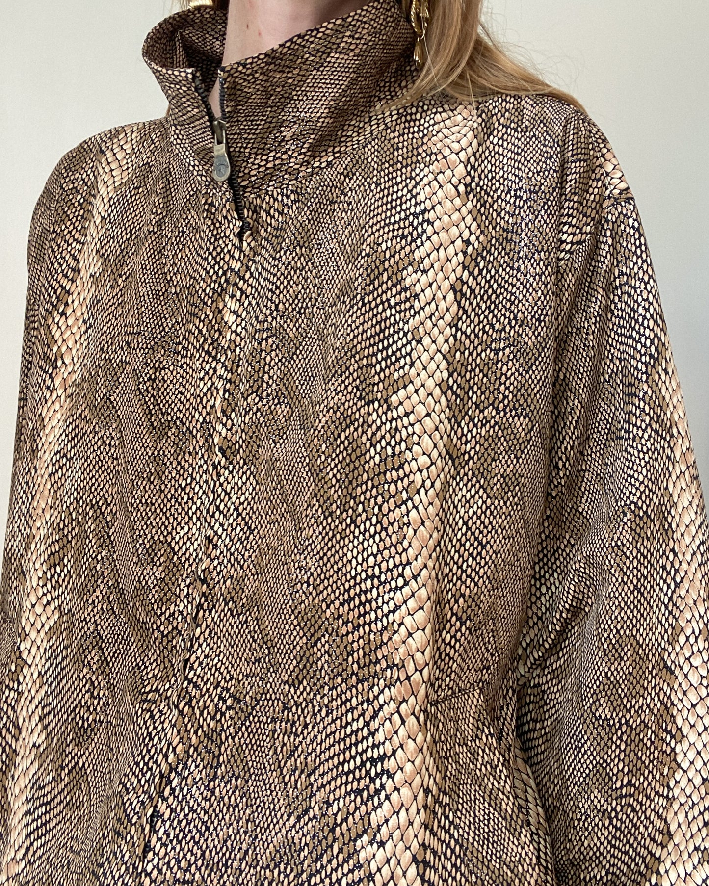 Vintage Glittery Snake Skin Pattern Bomber Jacket | Size M-XL