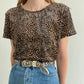 1990s Cheetah Print Velour Short Sleeve Top | Size L