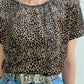 1990s Cheetah Print Velour Short Sleeve Top | Size L