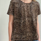 1990s Cheetah Print Velour Short Sleeve Top | Size L