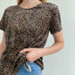 1990s Cheetah Print Velour Short Sleeve Top | Size L