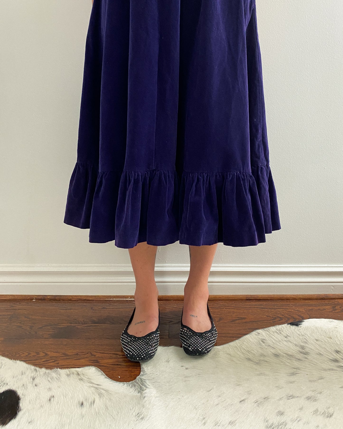 Vintage Dark Purple Cottagcore Corduroy Skirt | Size M