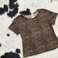 1990s Cheetah Print Velour Short Sleeve Top | Size L