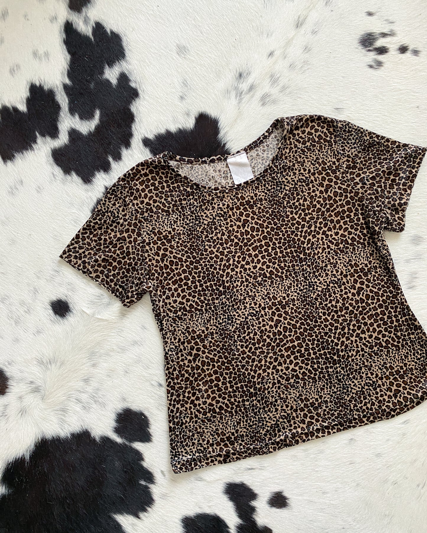 1990s Cheetah Print Velour Short Sleeve Top | Size L